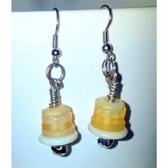 MOP Pearl Button Earrings Dangle Drop Silver Beads - Picture 7 of 7